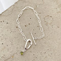 925 Silver Dainty Paperclip Chain Toggle Bracelet with Olive Green Zircon