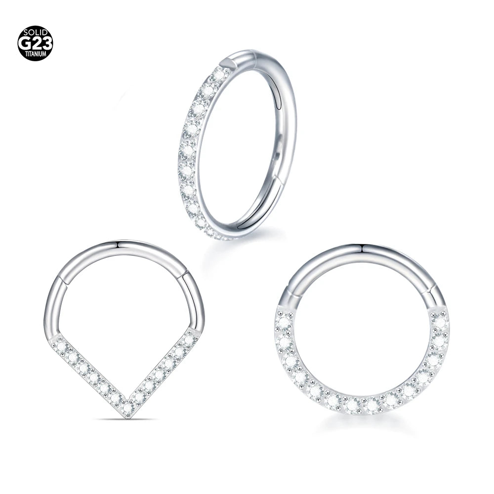 Implant Grade Titanium Hinged Segment Hoop Ring Nose Ring Nose Septum Piercings Cartilage Helix Earrings With Zircon