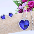 Classic Fashion Blue Ocean Heart Necklace and Earring Set Zircon Bling Bling Jewelry for Women