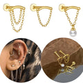 Gaby Hot Sales 925 Sterling Silver Ring for Men Women Tassel Pearl Cartilage Earrings Fashion Double Chain Piercing Jewelry