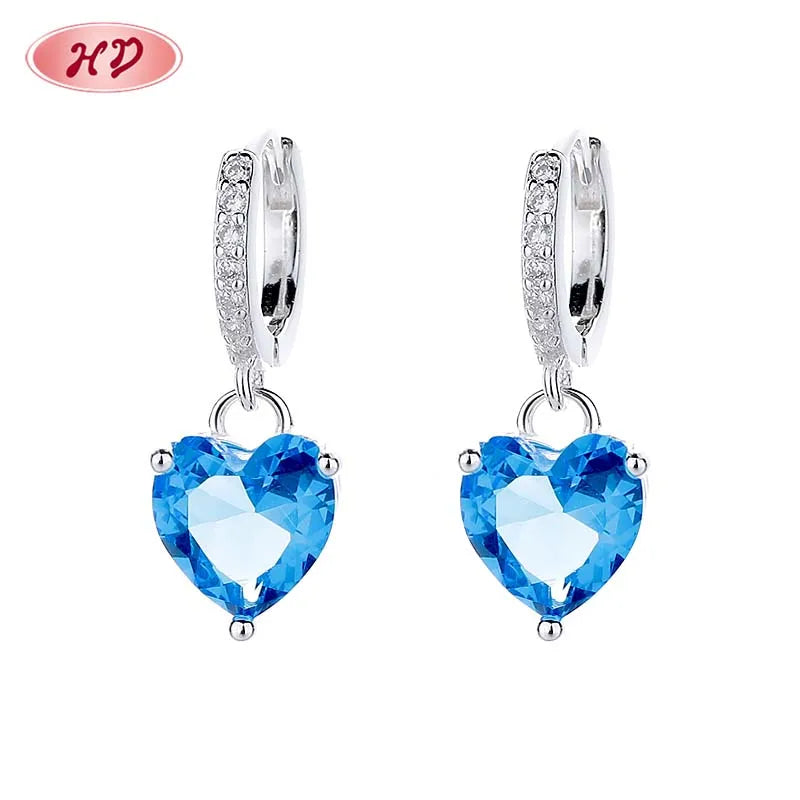 Vivid Zircon Sterling Silver Heart Drop Earrings for Wholesale Orders 925 Silver Earrings