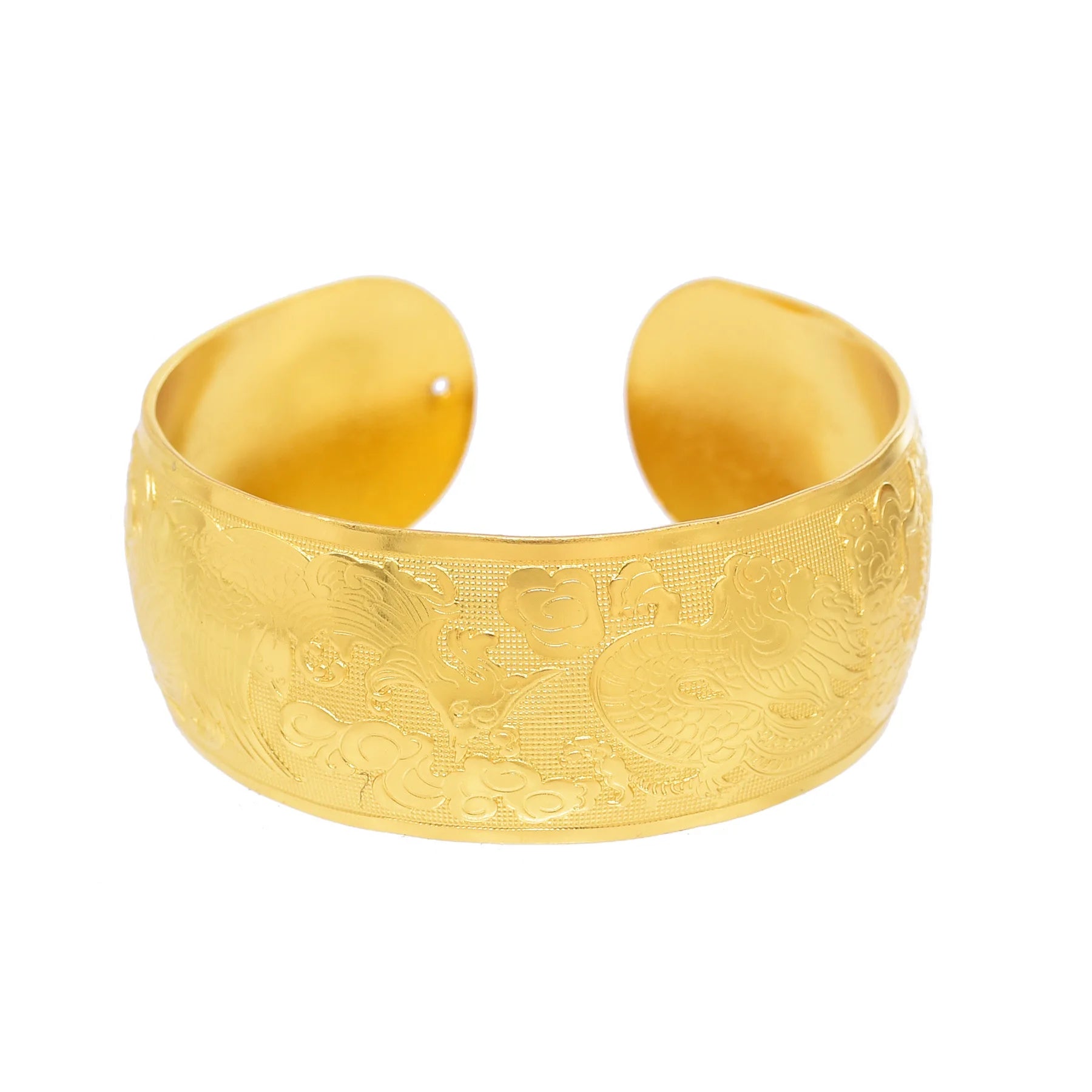 Gold  Plated Luxury Carves Flowers Open Bangle Cuff Wedding Bracelet for Women