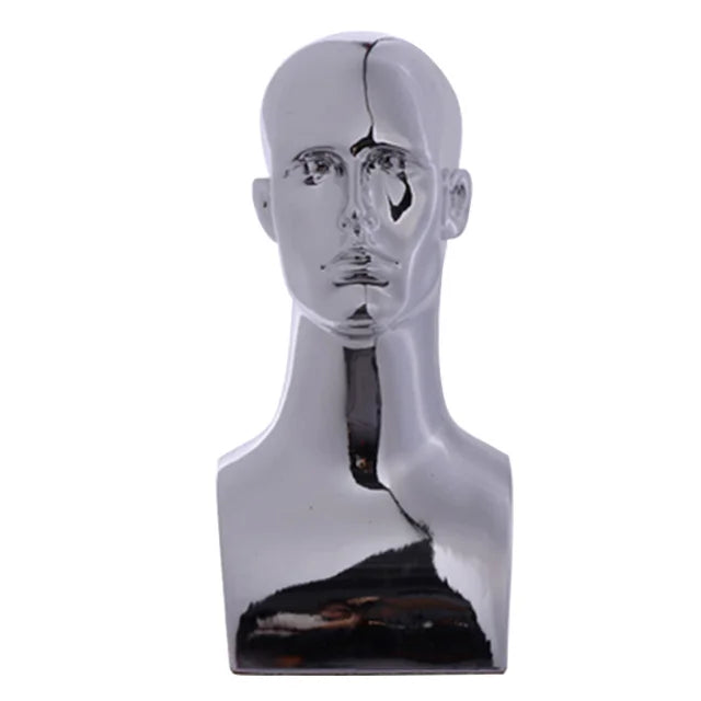 A Rose Gold Electroplated Plastic Head Crafted to Serve As a Premium Clothing Prop for Showcasing Hats on Mannequins