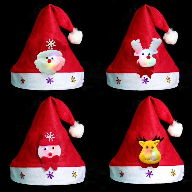 Hot Sale LED Christmas Hat for Xmas Party Decorations Light up Christmas LED Santa Hats for Kids Adults Promotion Party Items