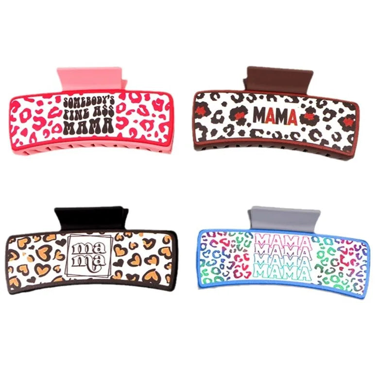 Hot Sale Mother's Day Cute Mom Letter Pattern PU Leather Shark Clip Hair Accessories Grabber