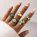 Boho Midi Rings Set 5Pcs Set Vintage Gold Flowers Geometric Crystal  Finger Rings Sets