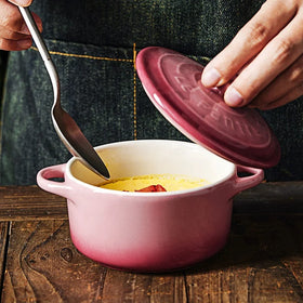Colorful Glazed 220ml Casserole Oven Dish Ceramic Dinner Soup Bowl Binaural Baking Bowl With Lid