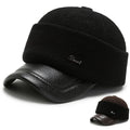 Men Spliced Baseball Hat Sports Cap Winter Warm Folding Ear protection Cotton Cap Middle Aged Elderly Plain Sports Cap