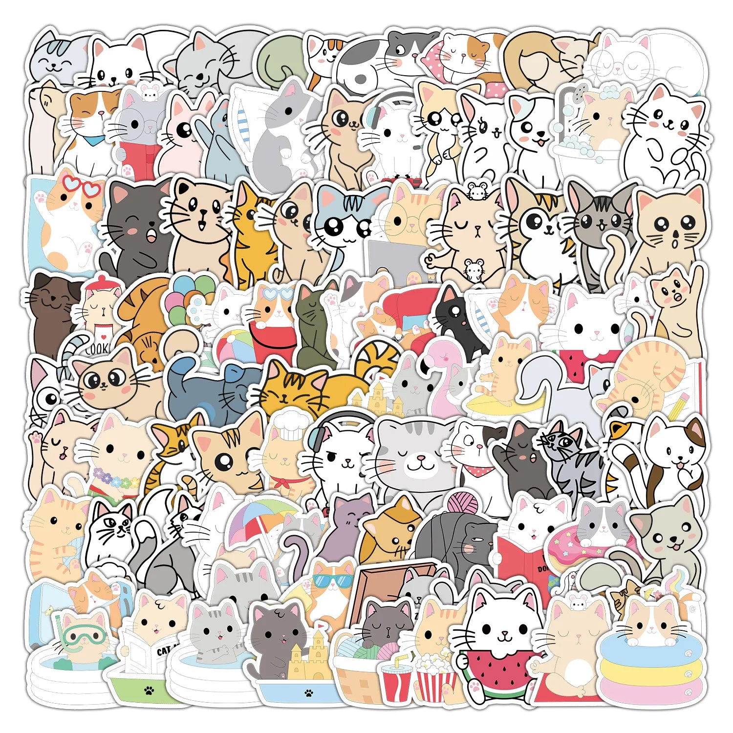 100PCS Cute Cat Stickers Car Phone Pet Shed Decorative Stickers Waterproof Graffiti Skateboard Removable Sticker