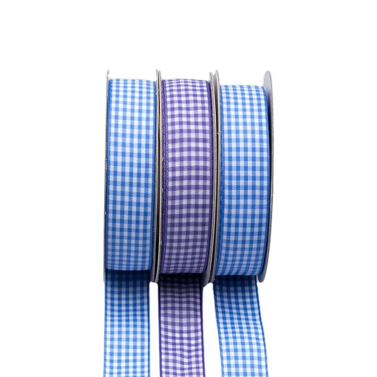 Hot Selling 100% Polyester Double Face Taffeta Satin Bow Custom Size Color Tartan Plaid Ribbon Gingham Custom Logo Decoration
