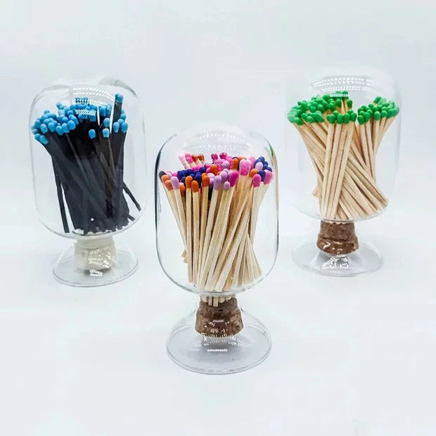 New Design Custom Size and Color Glass Match Cloche Match Sticks Glass Bottle Holder Jars Cloche Matches
