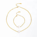 Joolim Jewelry 18K Gold Plated Irregular Fresh Water Pearl Paper Pin Necklace Stainless Steel Jewelry Wholesale