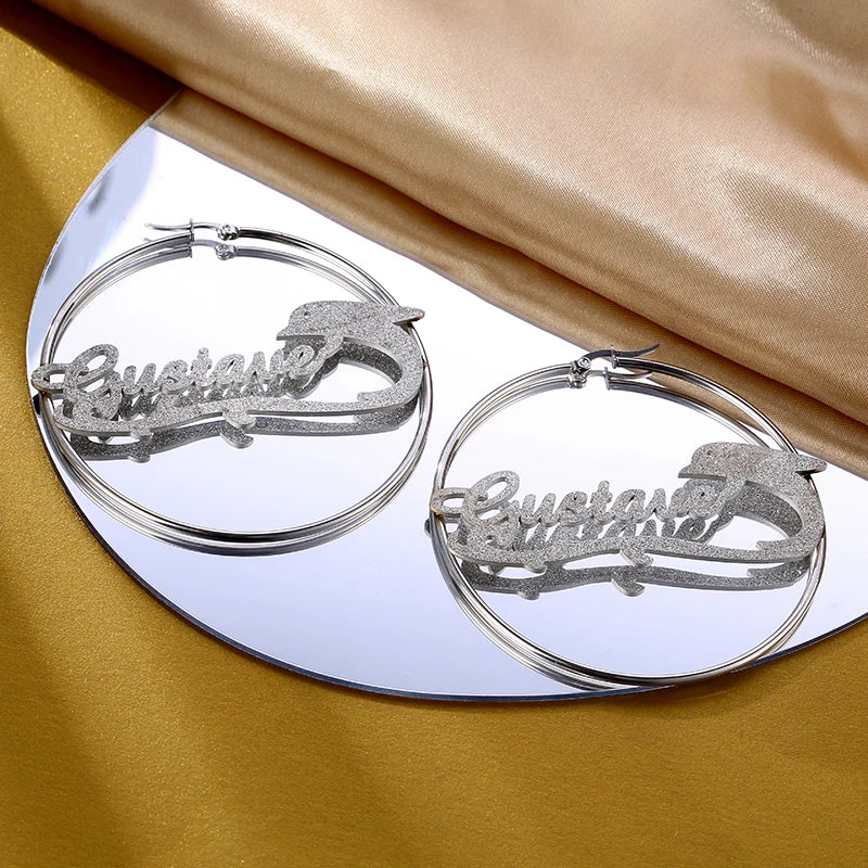 Customized Name Earrings Stainless Steel Personality European and American Fashion Whale Earrings Customized Gift for Girlfriend