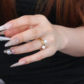 Chris April 316L Stainless Steel PVD Gold Plated Fashion Jewelry Imitation Pearl V Shape  Rings