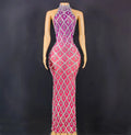 Luxury Gradient Color Rhinestone Birthday Banquet Long Dress Women See Through Dinner Gown Evening Prom Dress Show Club Outfit