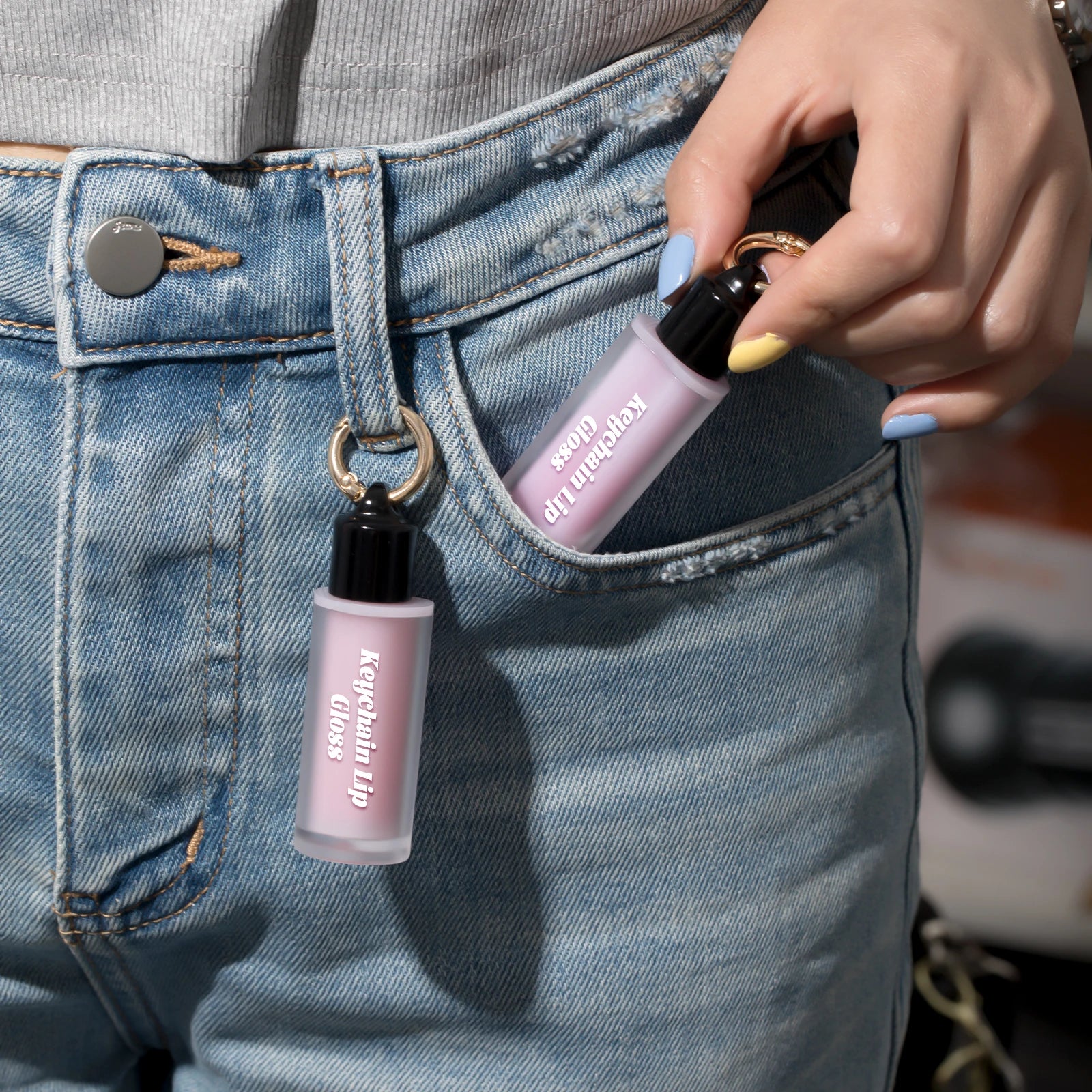 Keychain Glitter Moisturizing Tint Vegan Liquid Lip Gloss Portable Cute Design Multiple Shades Available Supports Custom Logo