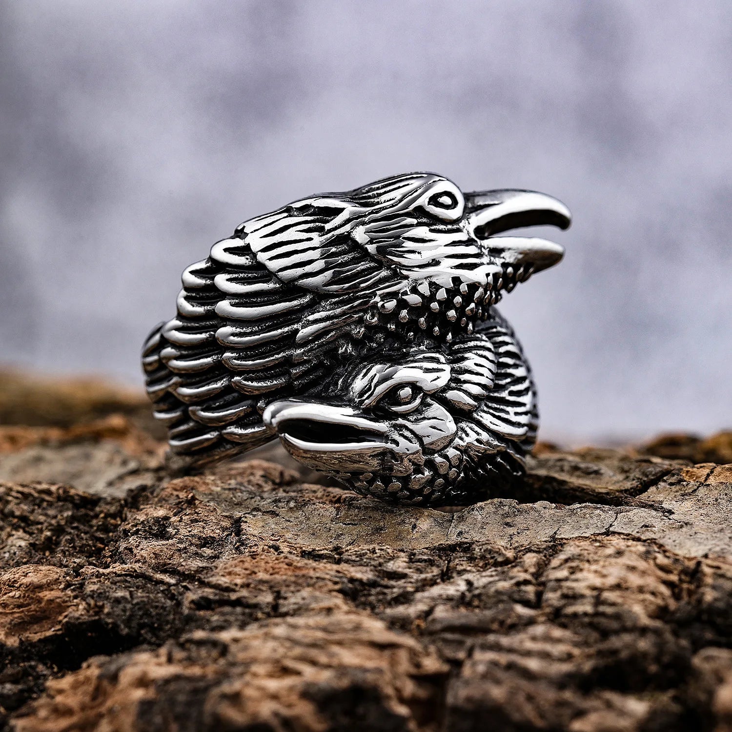 Stainless Steel Punk Viking Viking Odin Crow Two Entwined Crow Rings Men's Ring