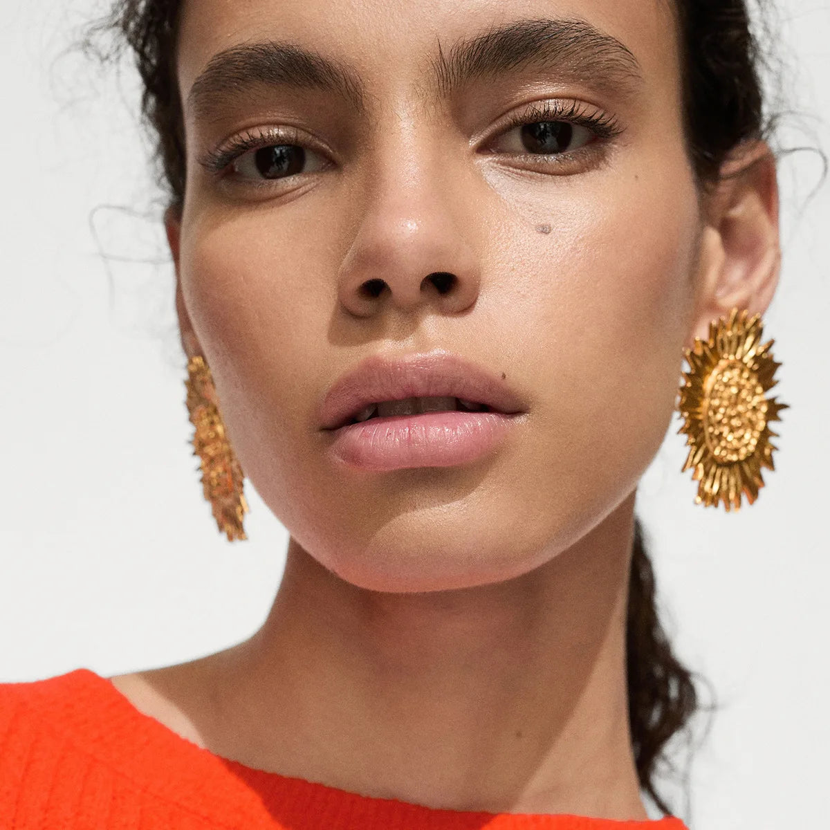 2025 New Arrival Fashion Jewelry Non Tarnish 18K PVD Gold Stainless Steel Earring  Hammer Chubby Steel Sunflower Stud Earrings