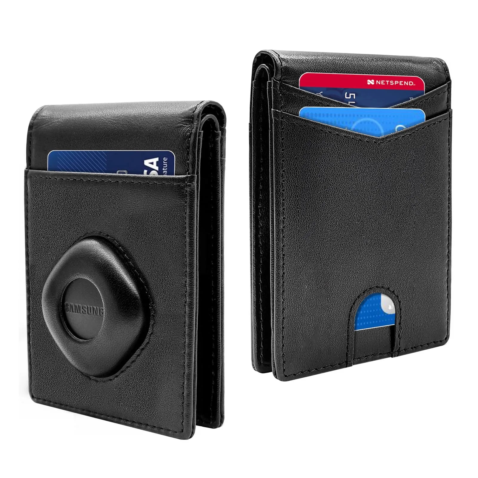 RFID Blocking Bifold Wallet with Galaxy SmartTag Plus/SmartTag Holder Genuine Leather Cash Credit Card Holder with Gift Box