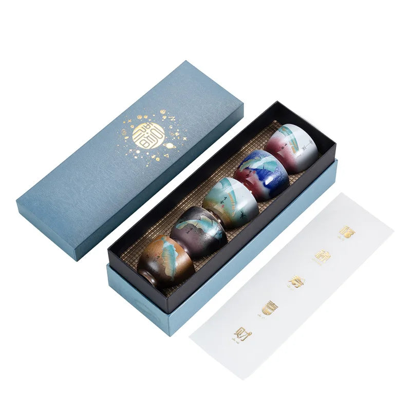 5 PCS in a Gift Box 75ml Ceramic Handmade Tea Cup Set