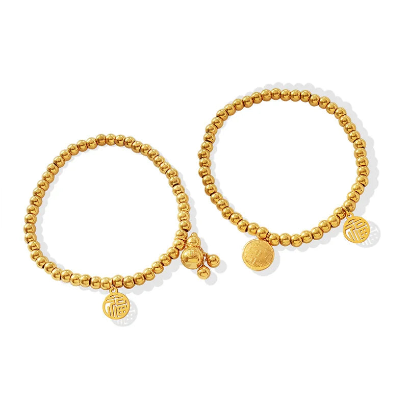 Minimalist Ins Happiness and Cucurbit Lucky Bag Pendant Bead Chain Bracelet Stainless Steel Jewelry  Waterproof