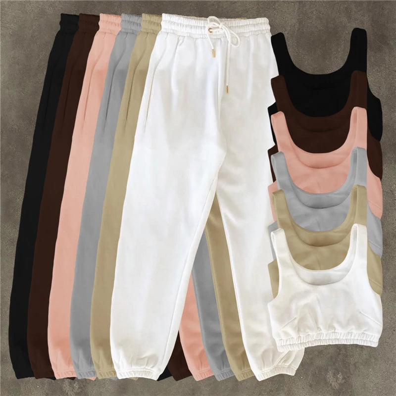 2025 Custom Logo Joggers 2 Piece Crop Top Two Piece Pants Set Women Biker Sportswear Yoga  Woman Sweatsuit Set Summer Shorts Set