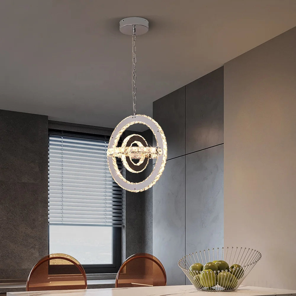 Nodric Light Round Stainless Steel K9 Crystal Chandelier Led Pendant Lamps