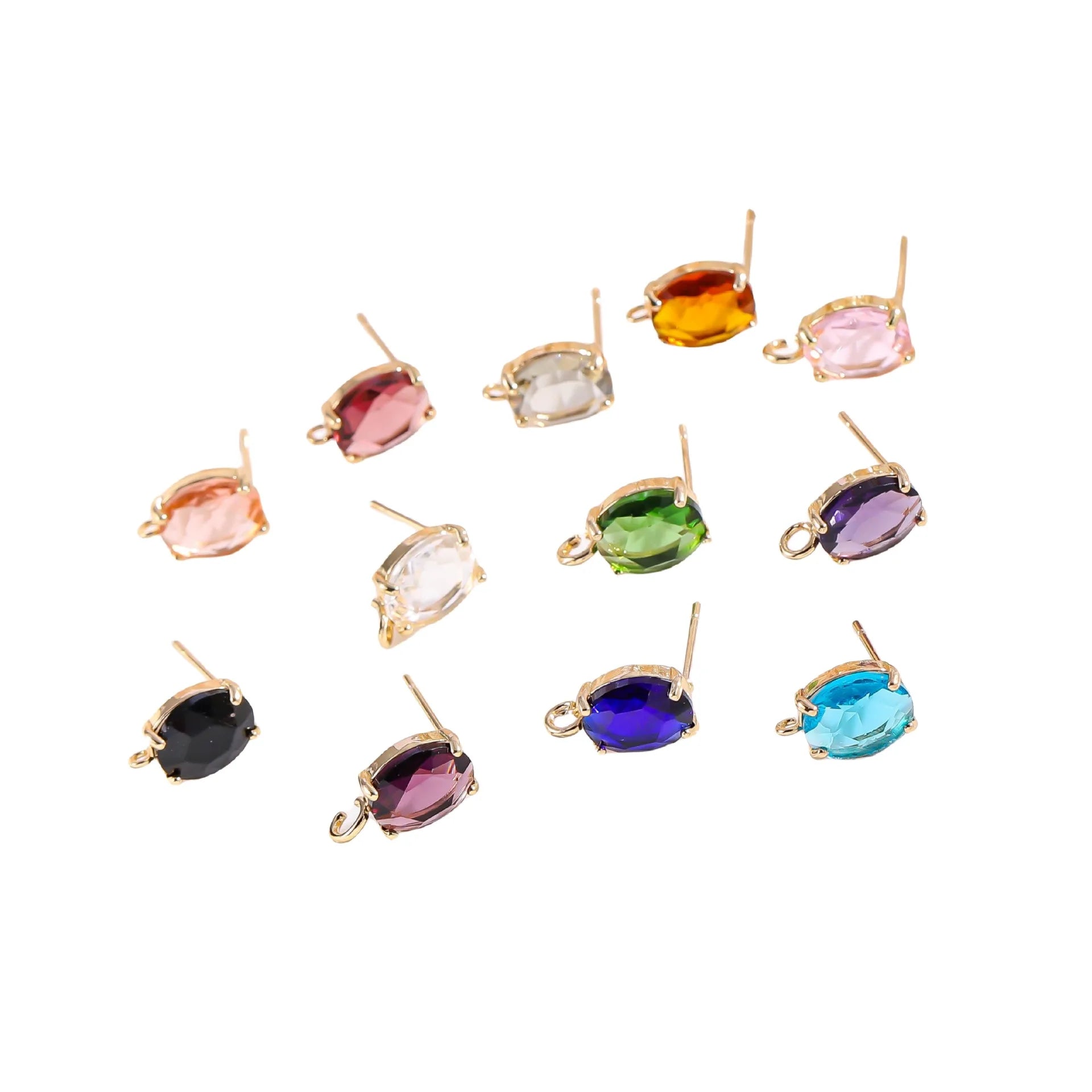 Oval Copper Gold-plated  Colorful Crystal Glass Pendant Single Loop and Hook  for Earring DIY Jewelry Accessories