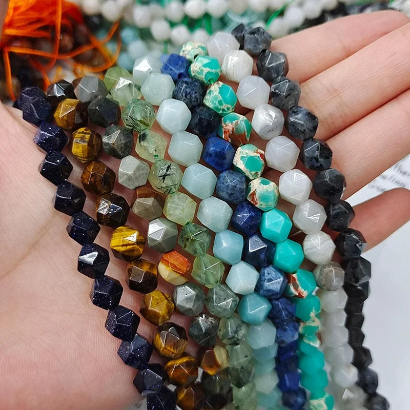 6mm/8mm/10mm Round Faceted Natural Stone Beads Jasper Agate Lapis Quartz Beads Loose Gemstone Beads for Jewelry Making