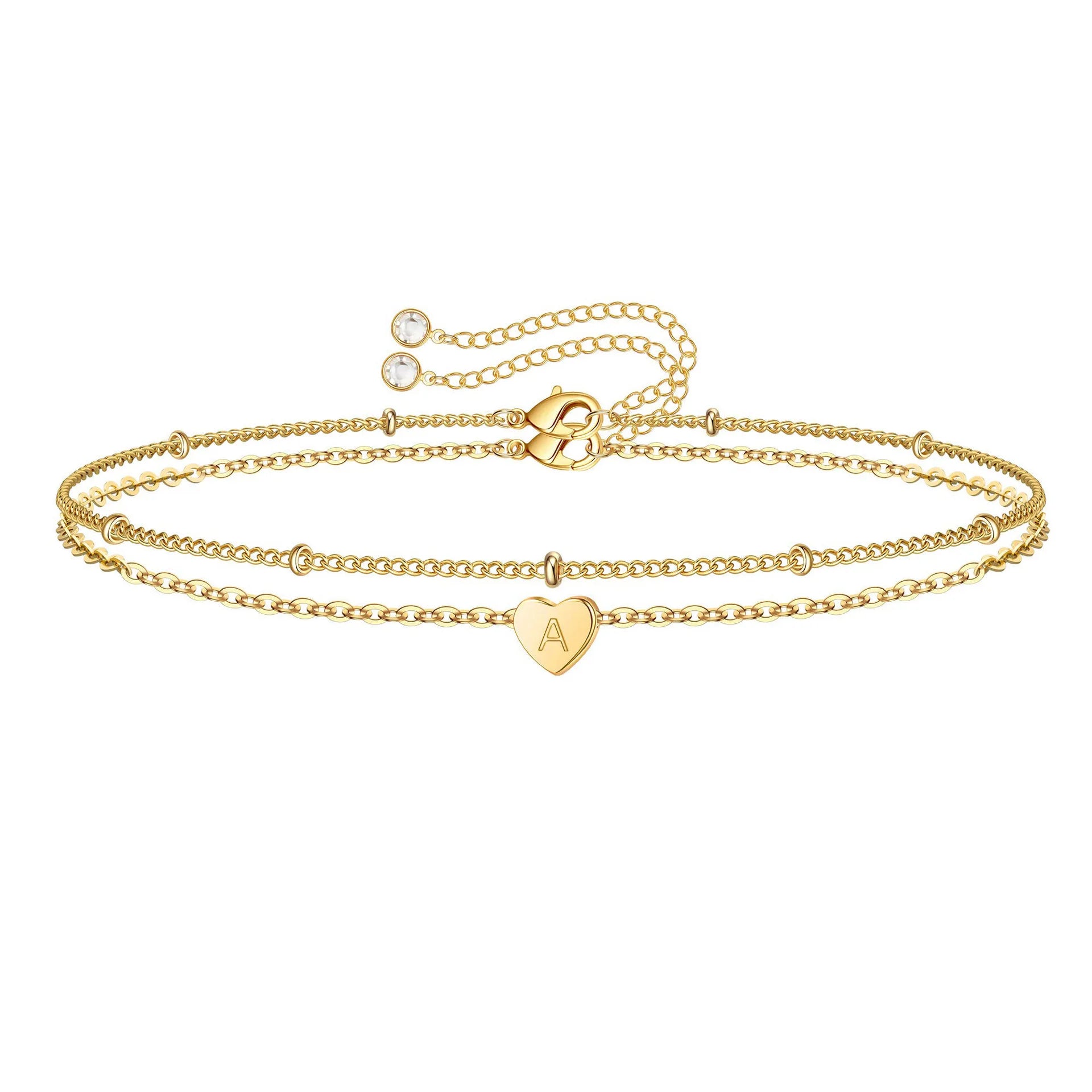 European American Initial Bracelet Summer Beach Heart Letter Pendant Brace Fashion Gold Plated 26 Letter Bracelet Anklet
