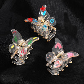 Limited Edition Handmade Real Pressed Dry Flower Resin Hair Claws Clips Transparent Butterfly Hair Accessories Female