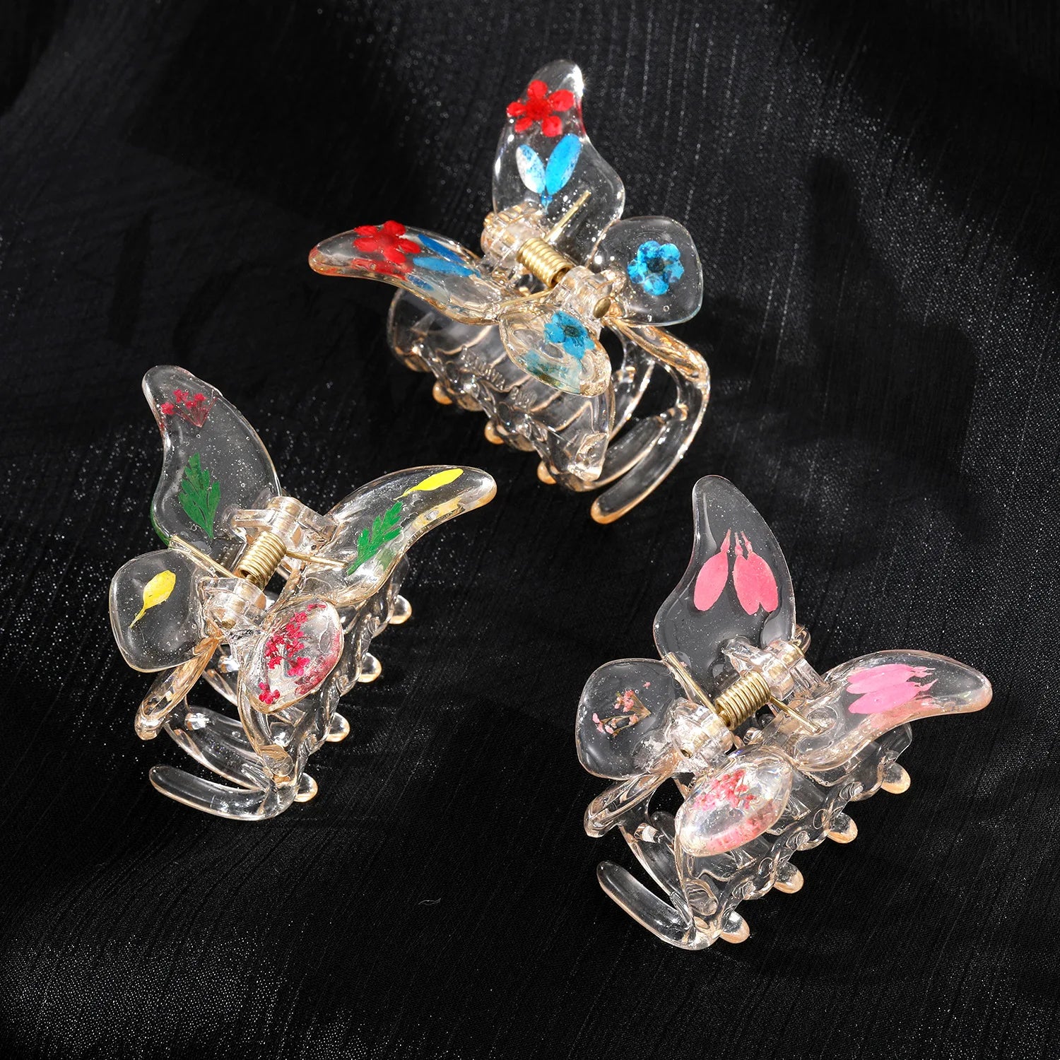Limited Edition Handmade Real Pressed Dry Flower Resin Hair Claws Clips Transparent Butterfly Hair Accessories Female
