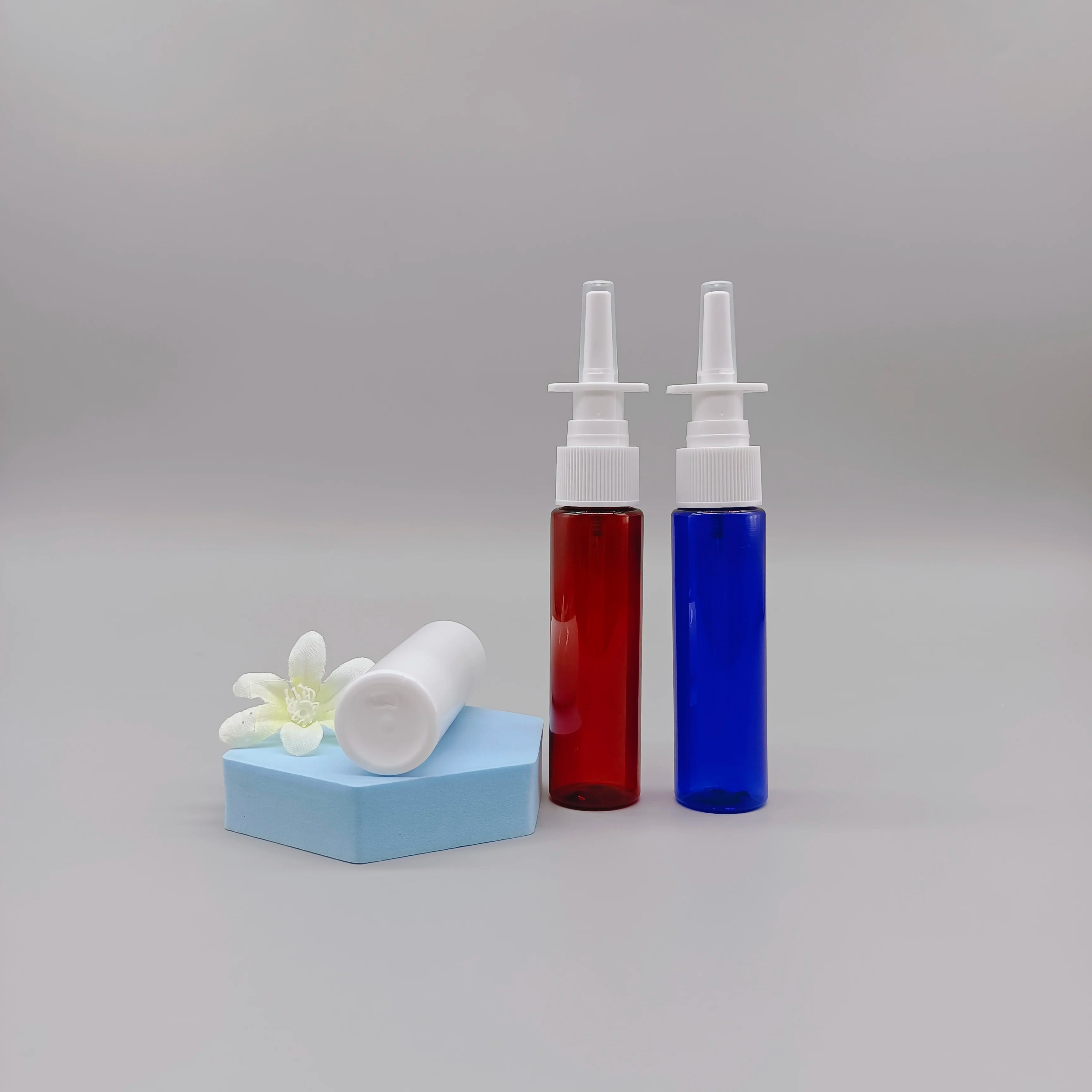 Wholesale 35ml Amber Brown Plastic Nasal Throat Spray Bottle with Long Nozzle Pump for Liquid Medicine