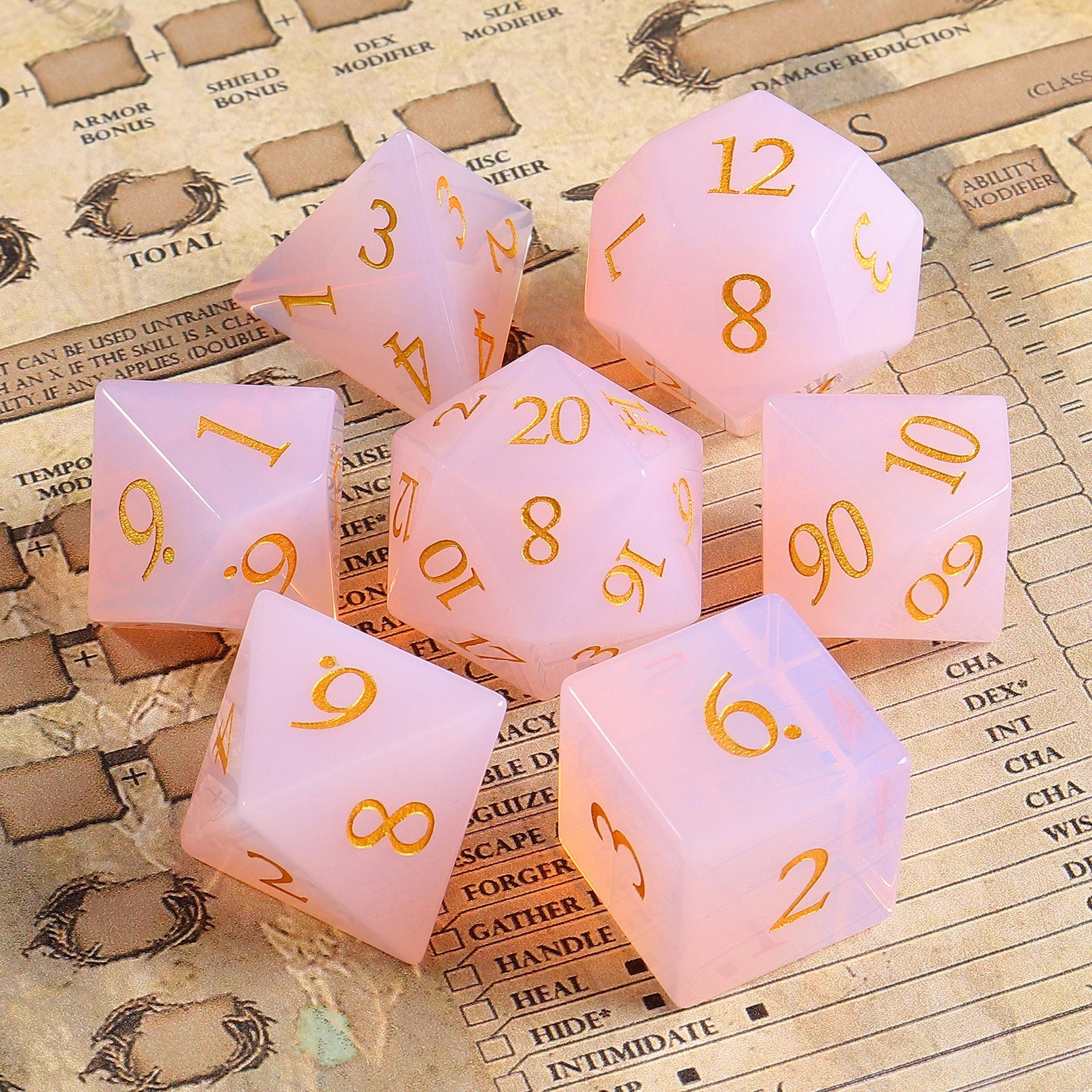 Jingyuan Dragon DND Dice Set Gemston Natrual Stone Handmade Dice 7 PCS Dice Sets for Role Playing Dungeons and Dragons