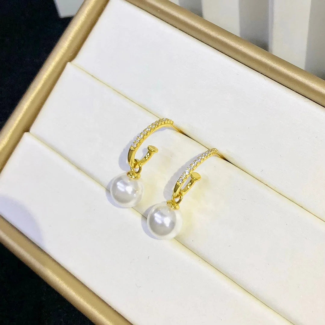 E2165 9-10mm DIY Natural Freshwater Pearl Charm Earrings Mounting Accessory 925 Sterling Silver Gold Plated  Jewelry for Women