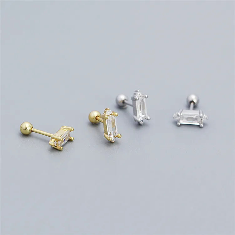 SP Dainty 925 Sterling Silver Jewelry Screw Balls Minimalist Geometric Zircon Stud Earrings