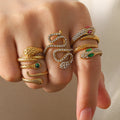 2025 New Style Fashionable 18k Gold Plated Rhinestone Adjustable Snake Ring for Woman