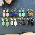 Multi Natural Stone Charms Hexagon Fashion Gemstone Stone Drop Earrings Crystal Earrings Gold Studs