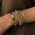Simple Personalized Geometric Shinny Crystal Copper Claw Mental Gold Silver Plated Chain Jewelry Bracelet Set for Women
