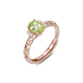 YBO 18K Rose Gold Plated Adjustable Floral Hollow Rings Factory Customized Fine Jewelry Natural Green Peridot Oval Cut Weddings