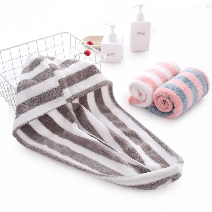 Microfiber Bath Shower Dry Head Turban Quick Dry Hair Cap with Buttons Super Absorbent Knitted Hair Towel