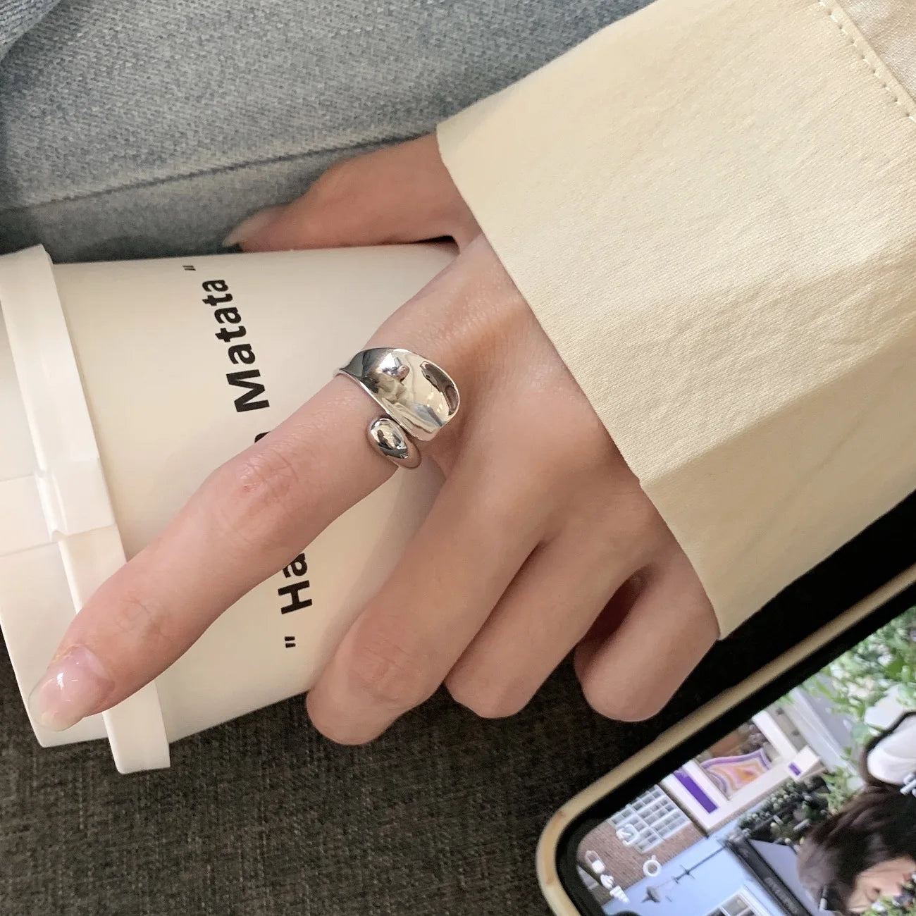 Vianrla S925 Sterling Silver  Big Blank Sharp Silver Open Adjustable Ring for Free Logo