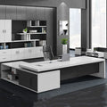 Luxury White Executive Office Desk Modern Wooden L-Shape Modular Office Building Furniture with Integrated Storage Cabinet