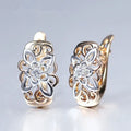 CAOSHI Flower Shaped Gold Silver Plated Tow Tone Hollow Huggies Earrings for Women Wedding Diamond Earring