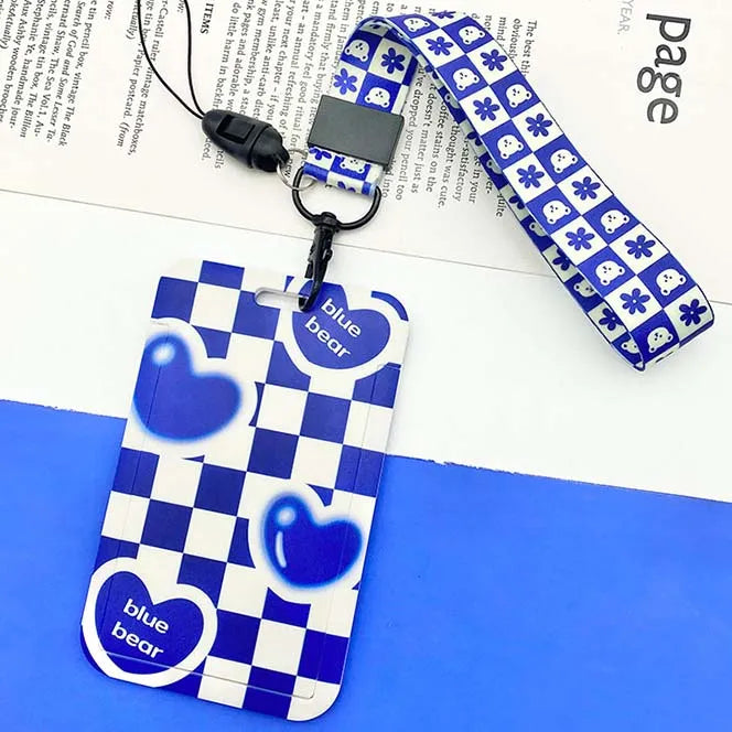 Wholesale Custom Klein Blue Recyclable Durable ID Badge Card Holder with Eco-friendly Polyester Personalized Little Bear Lanyard