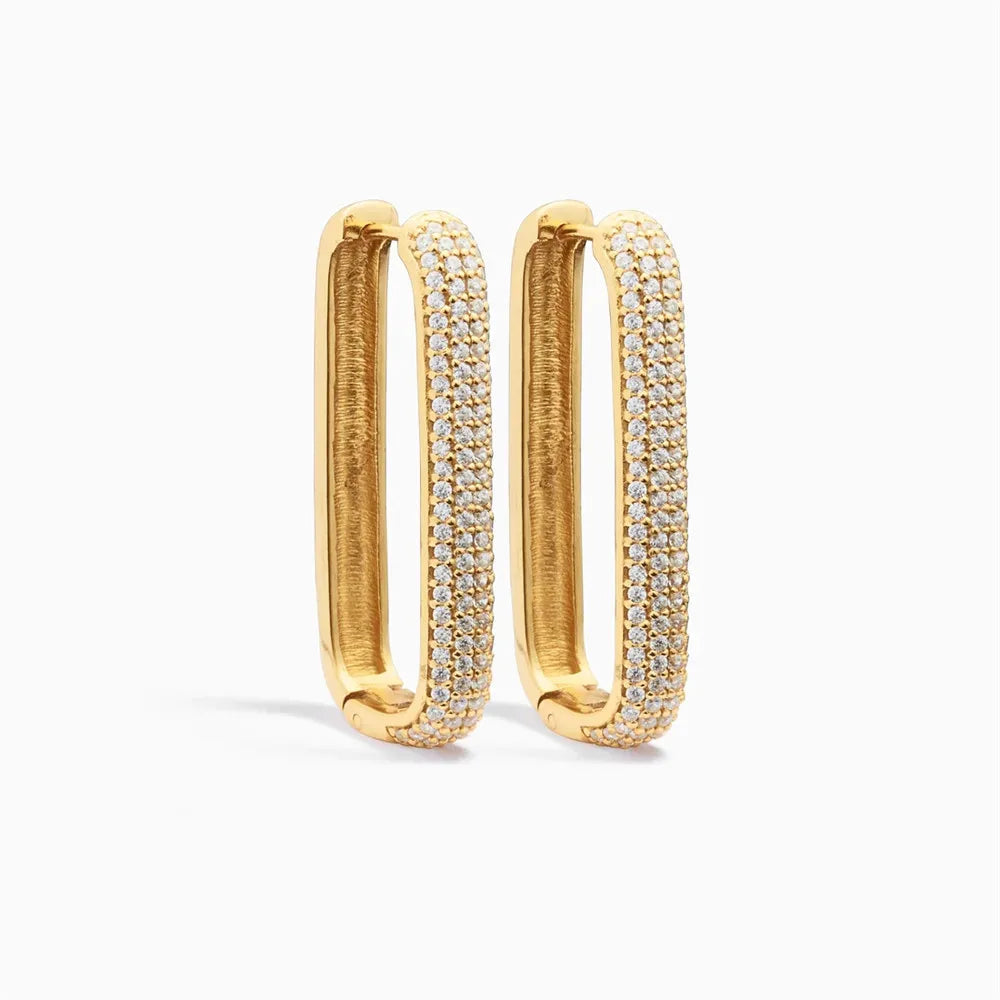 CANNER New Fashion Big Size 18k Gold Plated Cubic Zirconia Chunky Brass Geometric Square Huggie Hoop Earrings for Women