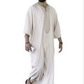 Middle East Jubba Thobe Embroidery Men Muslim Robes Kaftan Dubai Ethnic Casual Short Sleeve Islamic White Muslim Robe