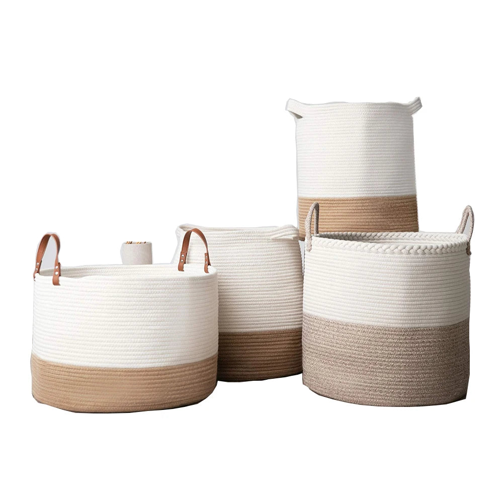 COTTON Laundry Basket Three Compartments Collapsible White Folding WHITE Hotel Weave Lumaland Laundry Basket