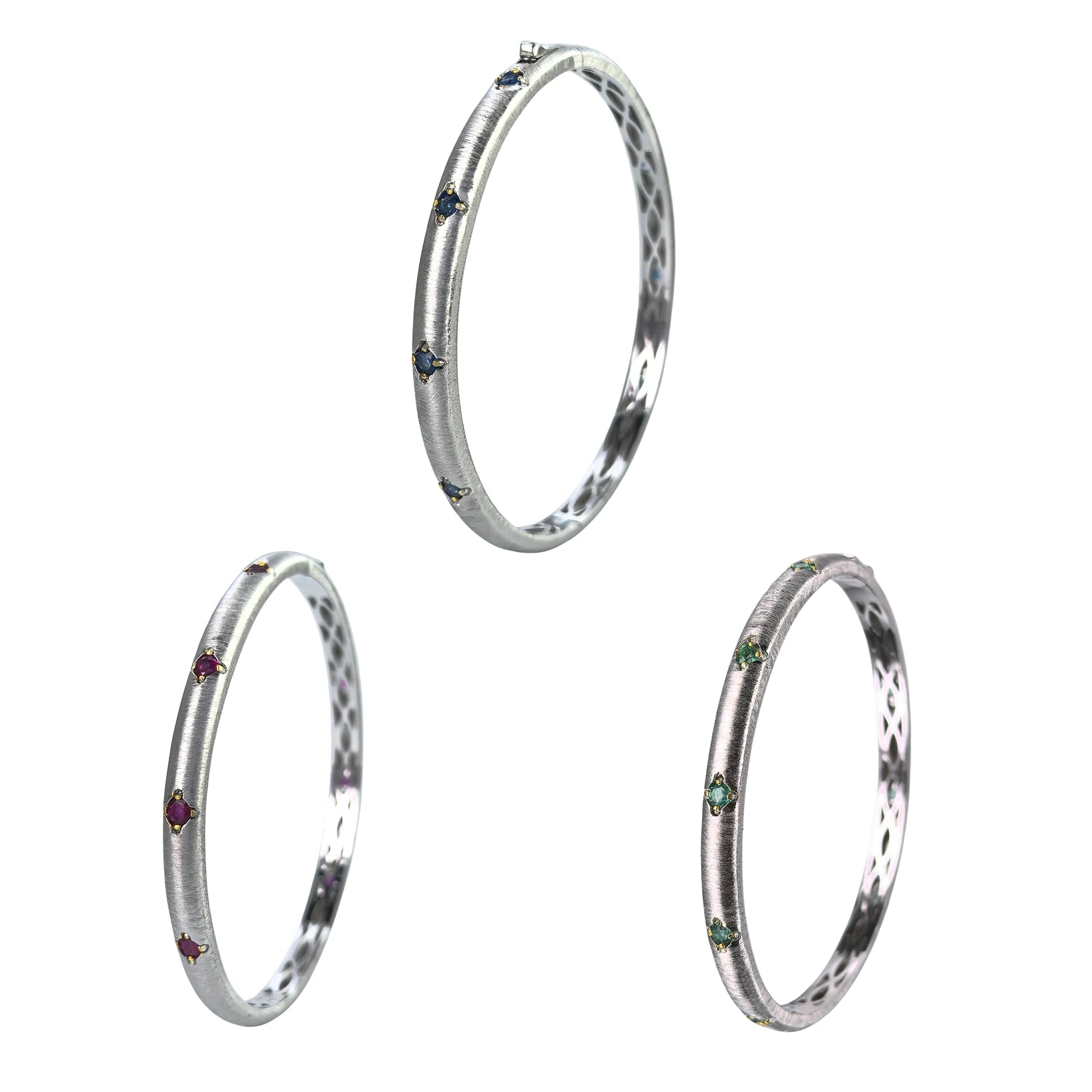 Precious Rhodium and Gold Plated Silver 925 Jewelry Natural Ruby/Sapphire/Emerald Bangle for Women Anniversary Gift