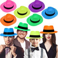Wholesale Novelty Hats Neon Colors Plastic Party Hats Gangster Mafia Style Fedora for Birthday Concerts Party
